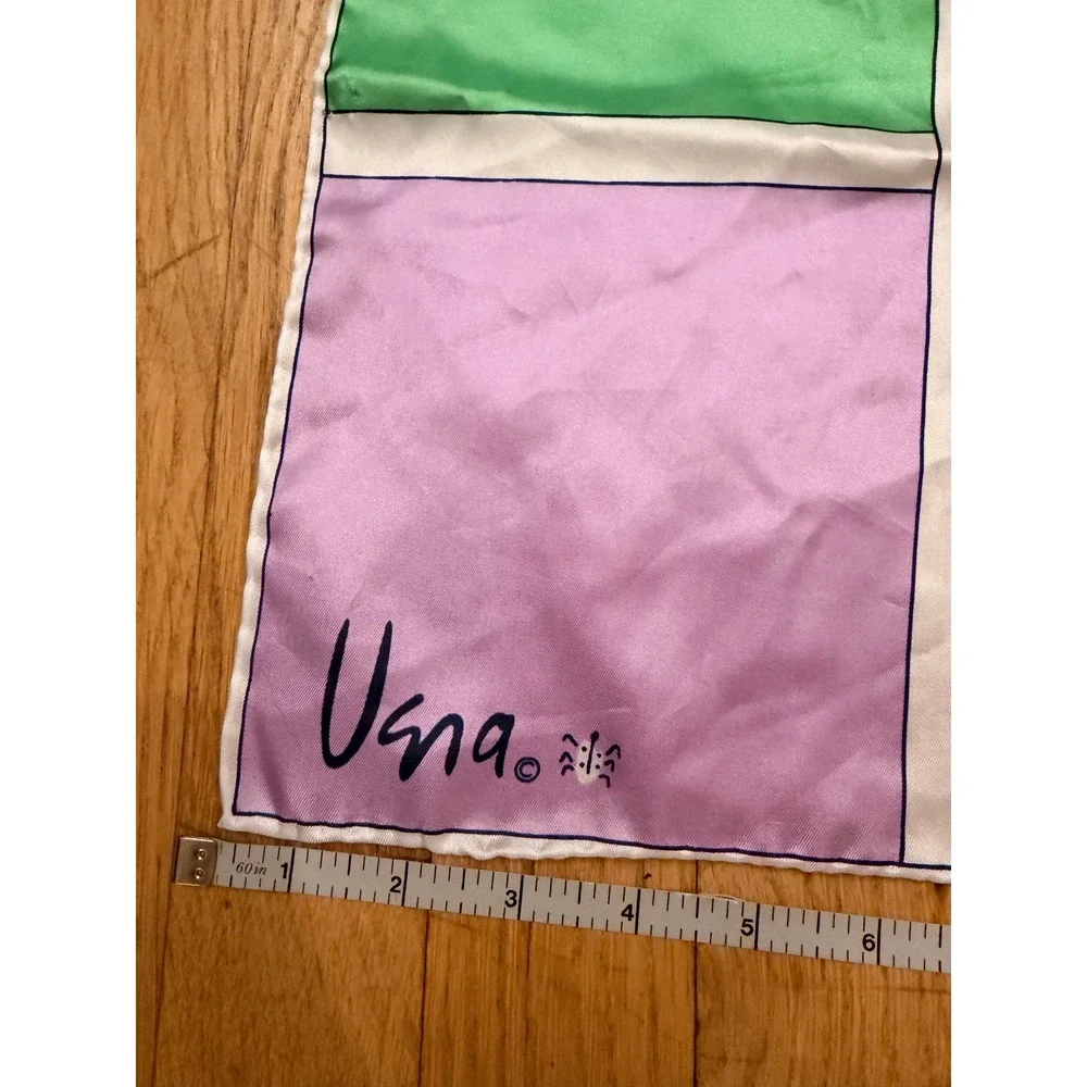 Vana Vintage Square Scarf Purple Green Geometric Colorblock Silk Like 26in